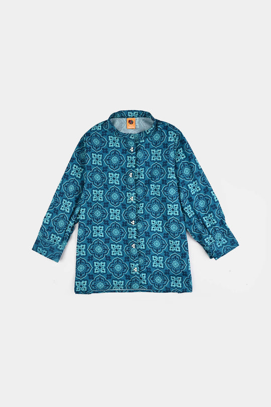 Girls Poly Net Co-Ord Set Mosaic-LIGHT BLUE