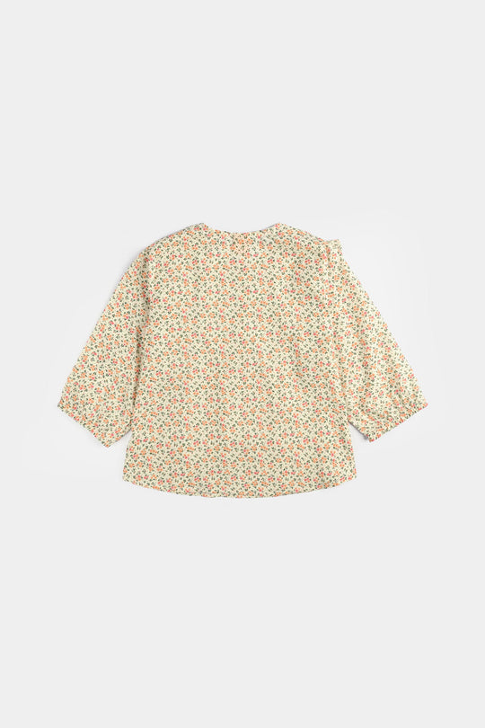 Infant Girls Poly Net Casual Top Yellow Flowers-Cream