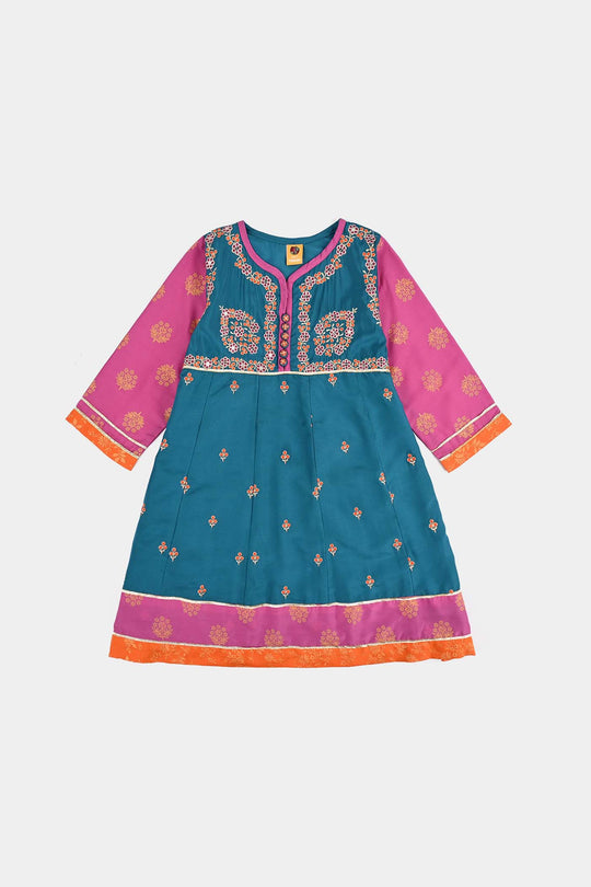 Girls poly cambric Fancy 3Pcs - Teal blue