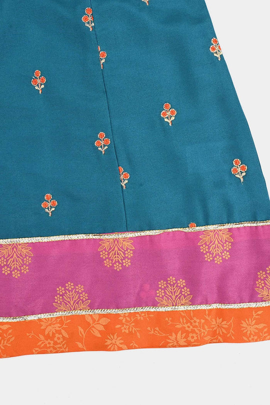 Girls poly cambric Fancy 3Pcs - Teal blue