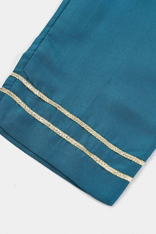Girls poly cambric Fancy 3Pcs - Teal blue