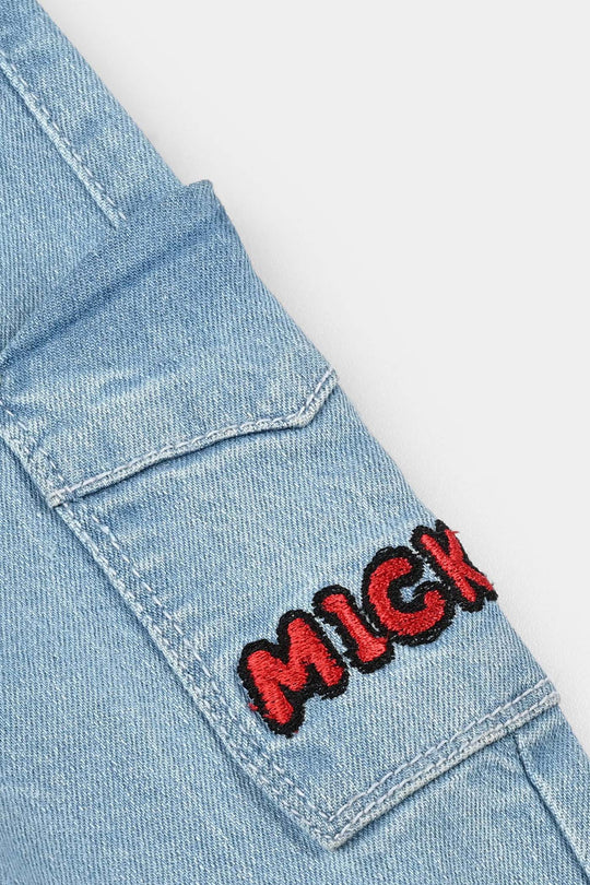 Infant Boys Denim Stretch Pant Mickey Patch-LIGHT BLUE
