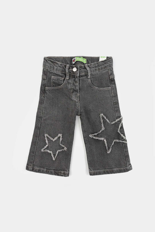 Infant Girls Denim Stretch Pant Star Patch-Black.Acid