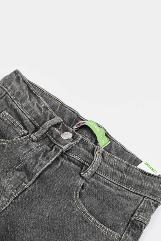 Infant Girls Denim Stretch Pant Star Patch-Black.Acid