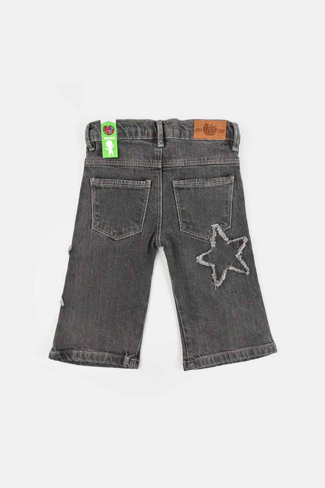 Infant Girls Denim Stretch Pant Star Patch-Black.Acid