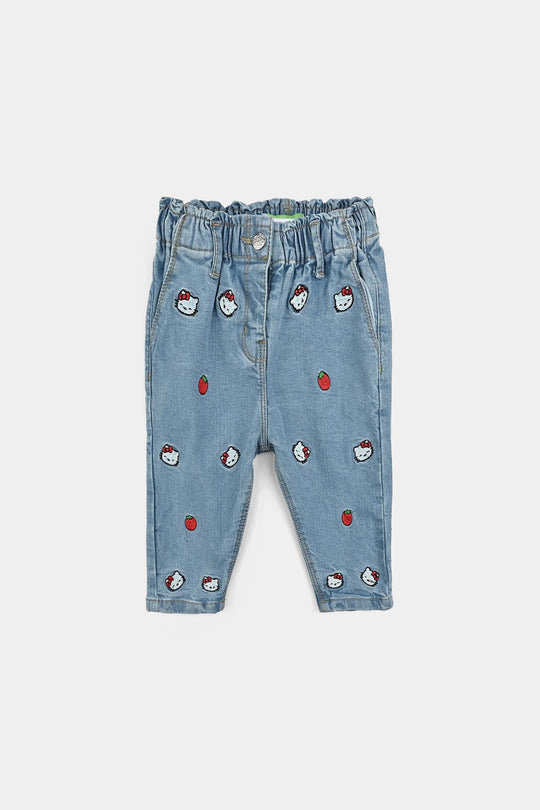 Infant Girls Denim Stretch Pant Blooming Flower-LT.Blue