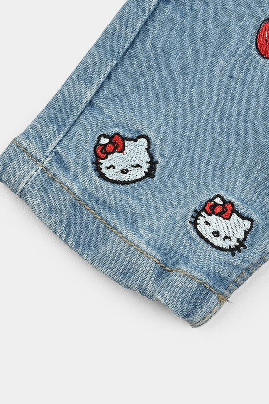 Infant Girls Denim Stretch Pant Blooming Flower-LT.Blue