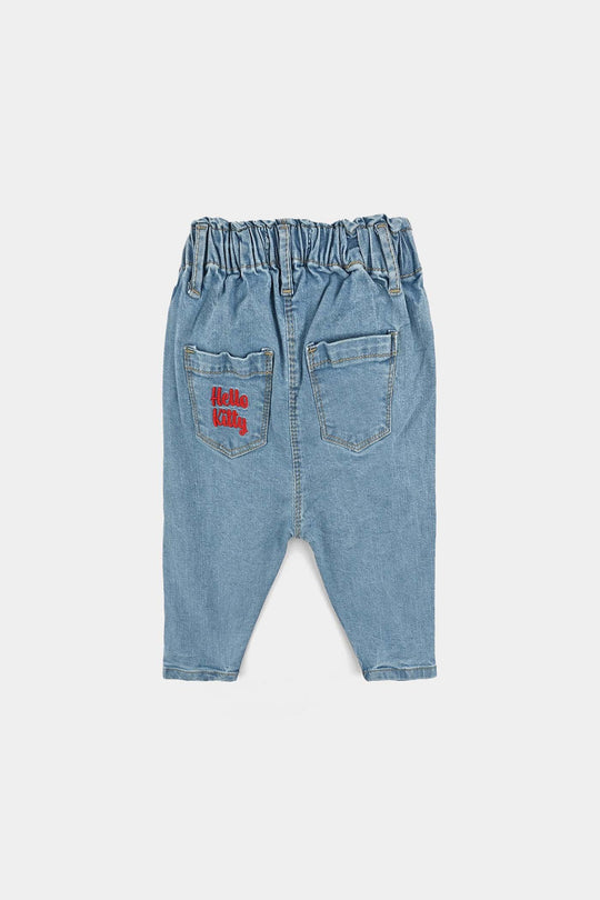 Infant Girls Denim Stretch Pant Blooming Flower-LT.Blue