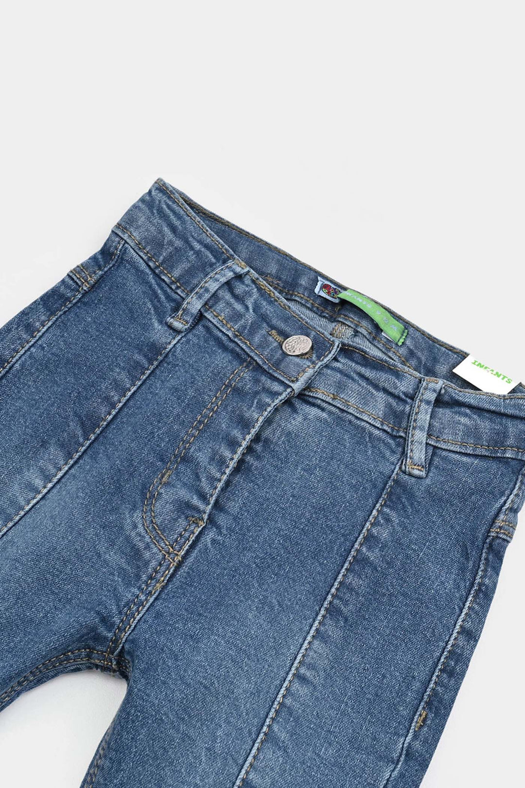 Infant Girls Denim Stretch Front Bone Pockets-Mid Blue