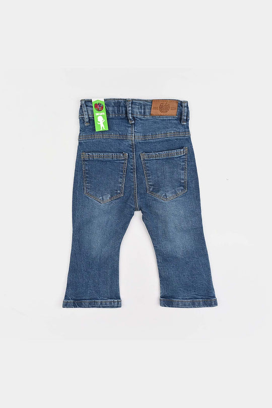 Infant Girls Denim Stretch Front Bone Pockets-Mid Blue