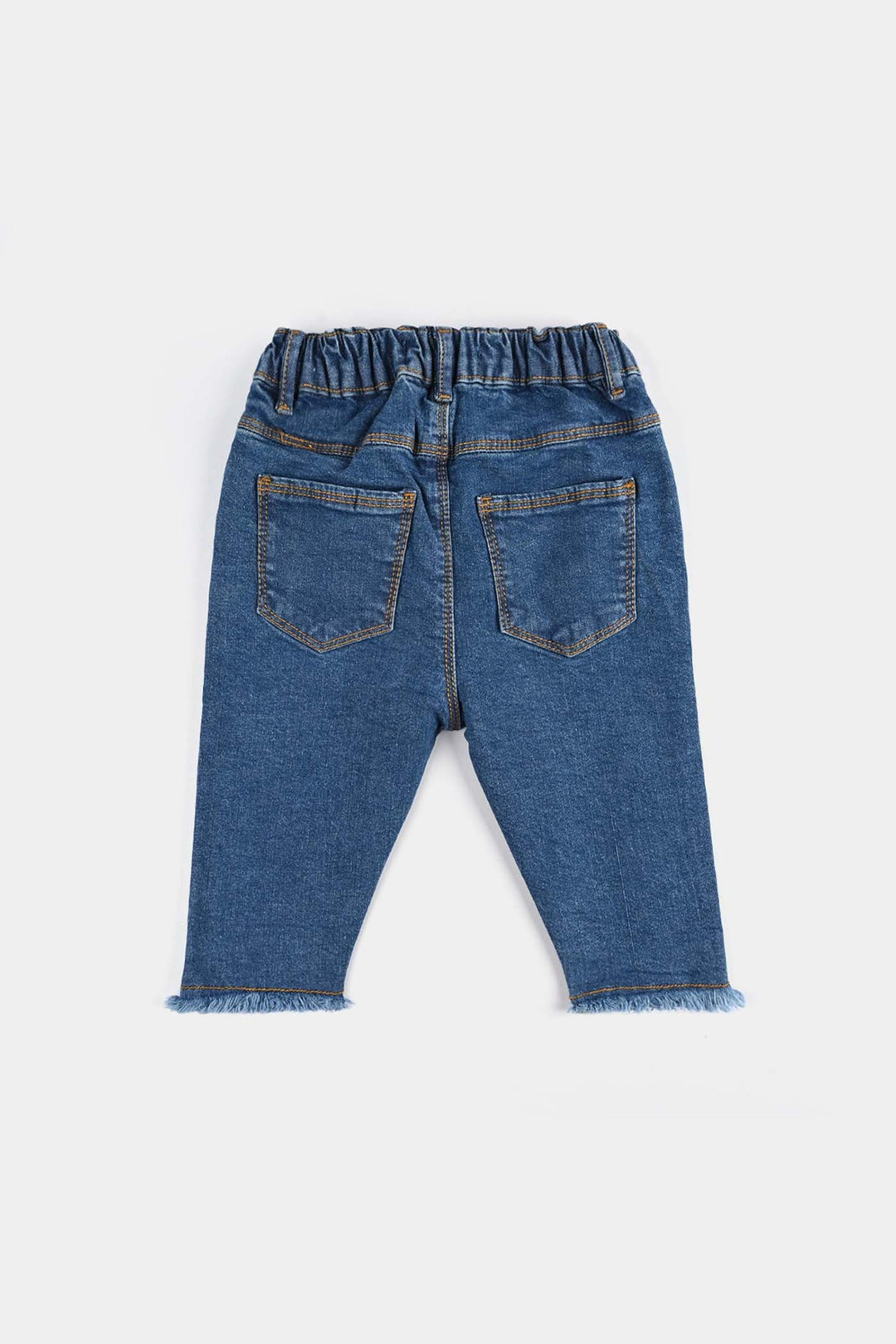 Infant Girls Denim Stretch Pants (Heart Shape Studs) - Dark Blue