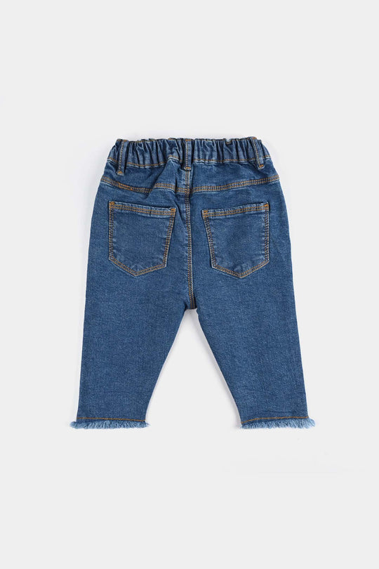 Infant Girls Denim Stretch Pants (Heart Shape Studs) - Dark Blue