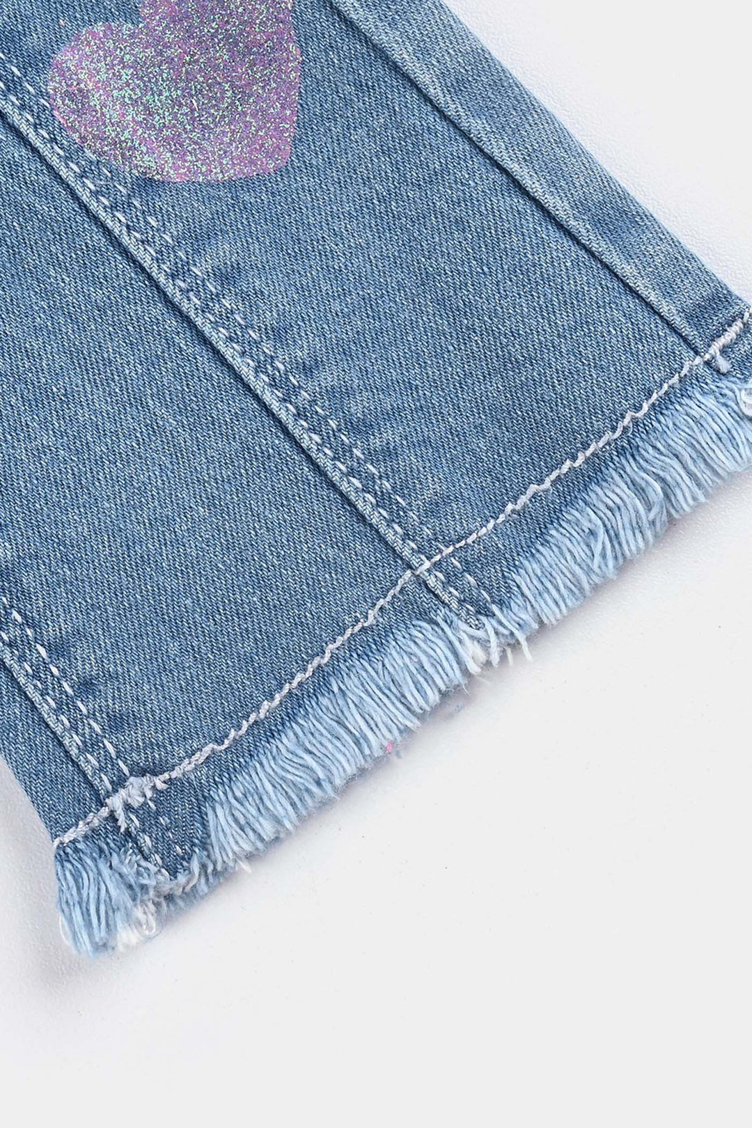 Infant Girls Denim Stretch Pant Glitter Hearts-Ice Blue