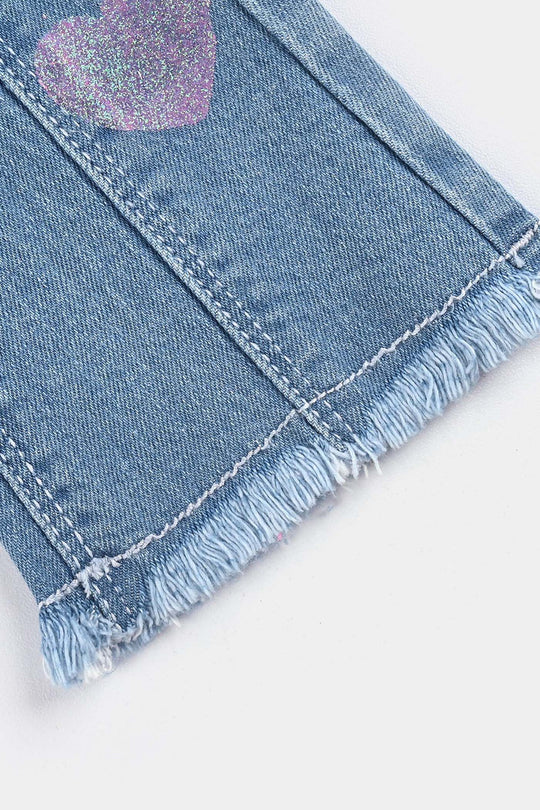 Infant Girls Denim Stretch Pant Glitter Hearts-Ice Blue