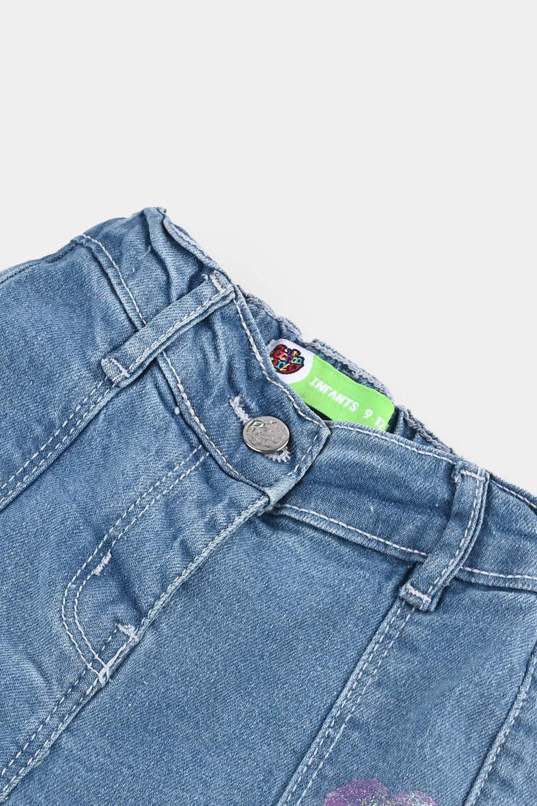Infant Girls Denim Stretch Pant Glitter Hearts-Ice Blue