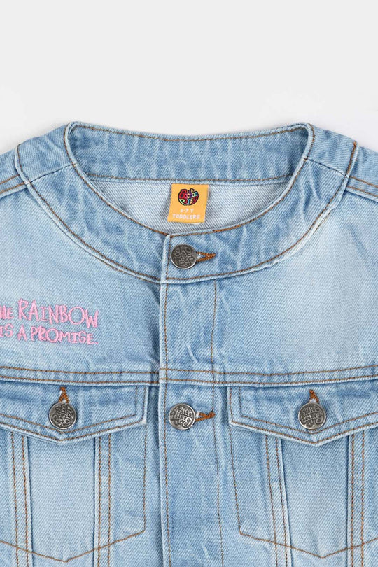 Girls Denim Stretch Woven Jacket - Ice Blue