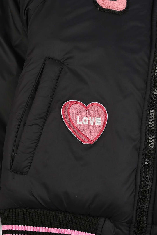 Girls Quilted Jacket F/S First Have Fun-BLACK