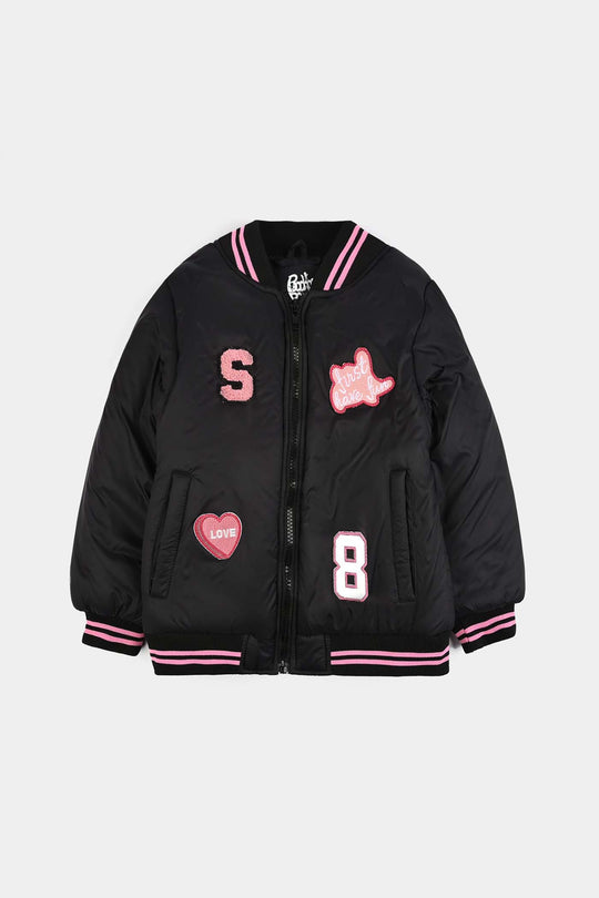 Girls Quilted Jacket F/S First Have Fun-BLACK