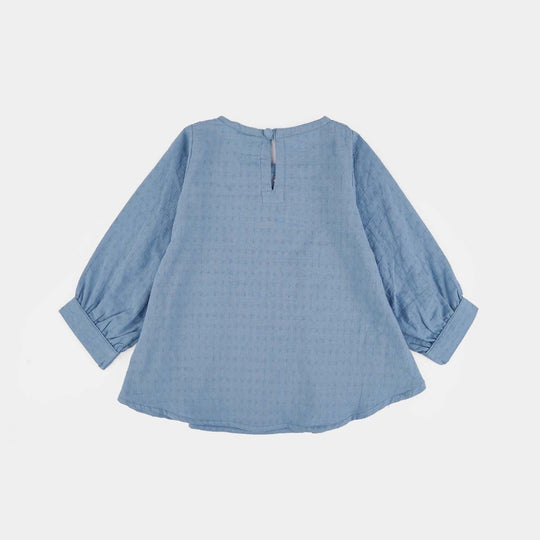 Infant Girls Dobby Emb Top Smoking Wiggle-Blue