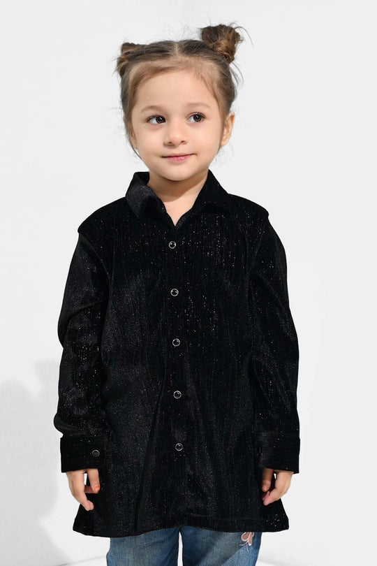 Girls Velvet Casual Top Sparkle - BLACK