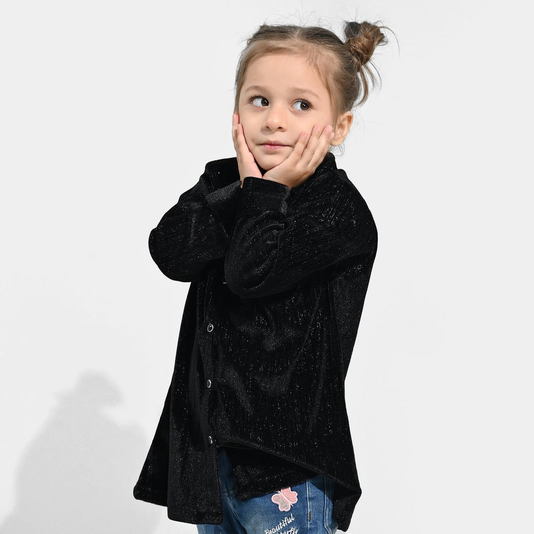 Girls Velvet Casual Top Sparkle - BLACK