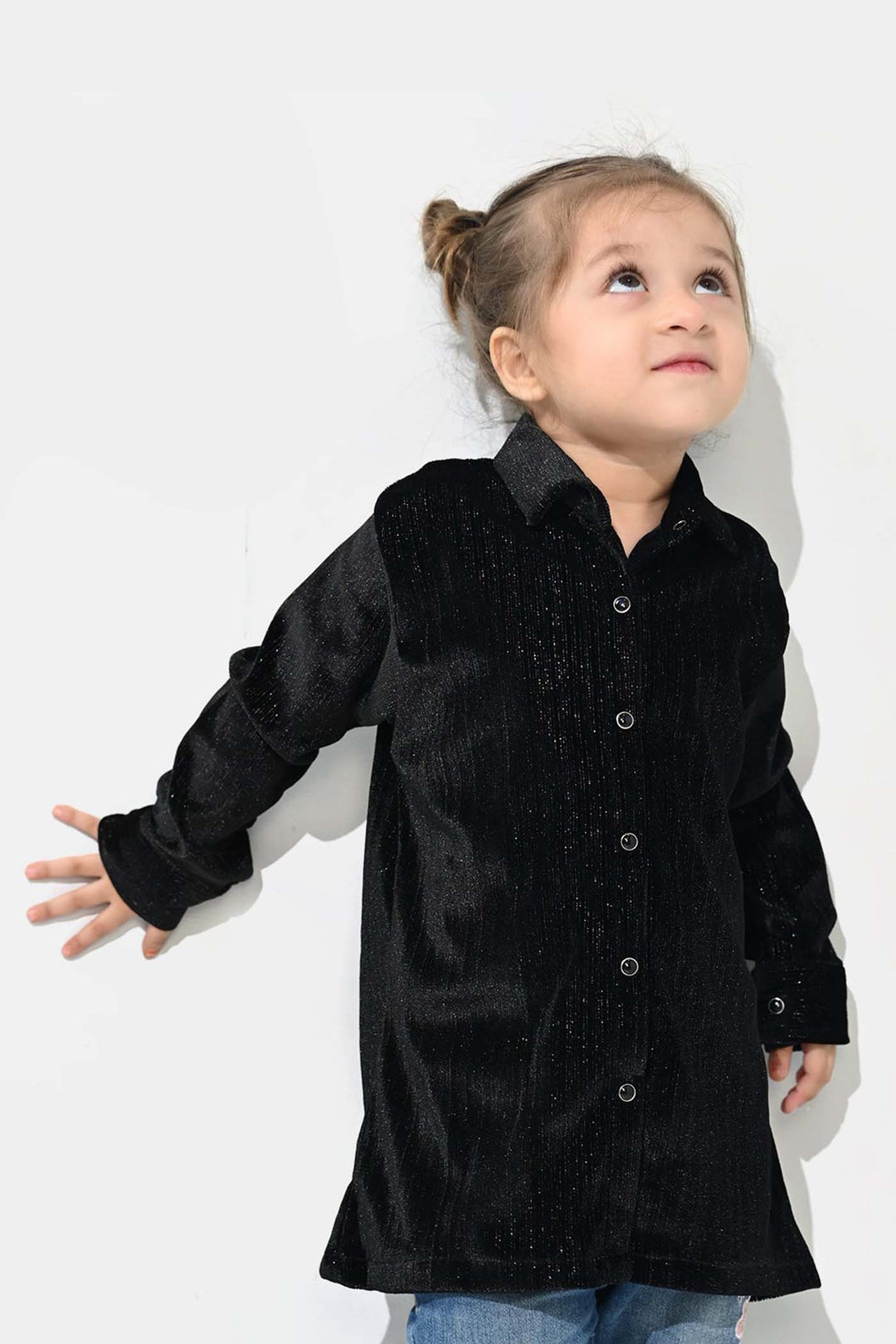 Girls Velvet Casual Top Sparkle - BLACK