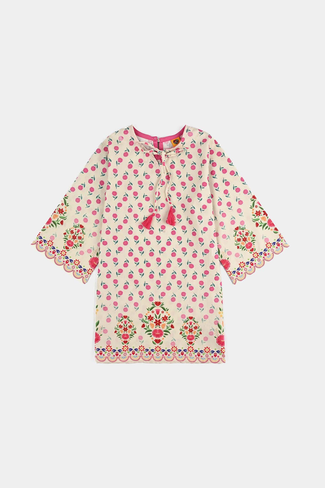 Girls Cotton Poplin Printed 2 Pcs - Off White