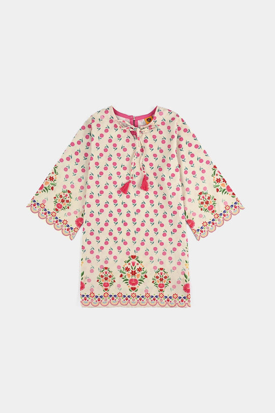 Girls Cotton Poplin Printed 2 Pcs - Off White