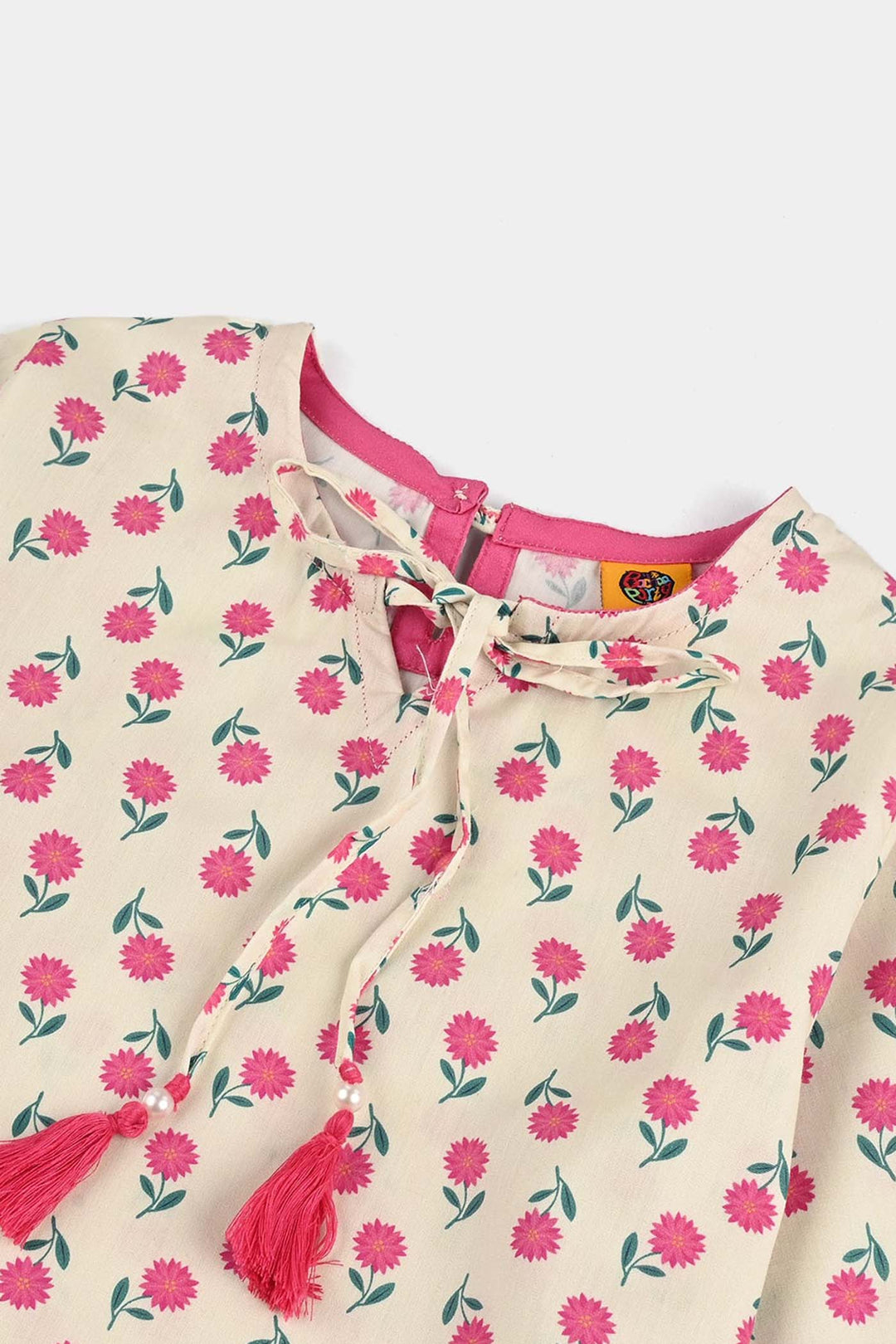 Girls Cotton Poplin Printed 2 Pcs - Off White