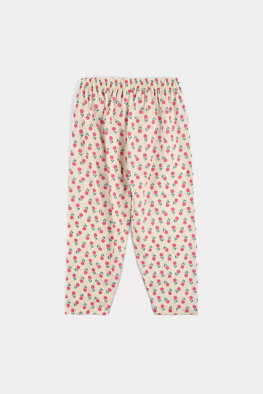 Girls Cotton Poplin Printed 2 Pcs - Off White