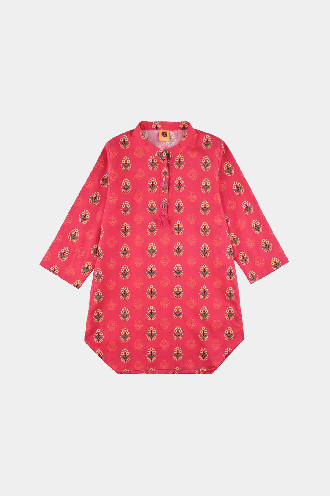 Girls Cotton Poplin Printed 2 Pcs Red Flowers-Red