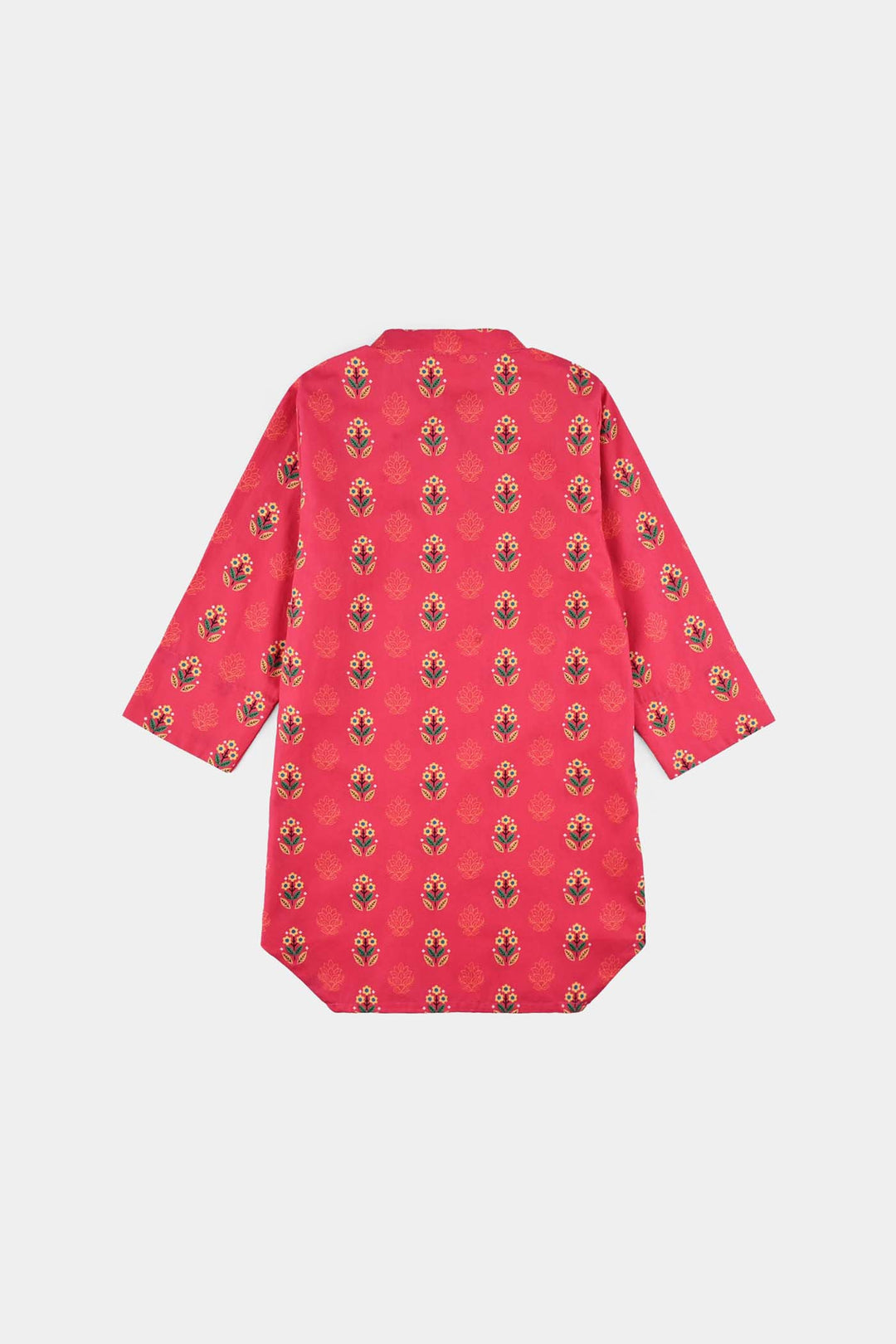 Girls Cotton Poplin Printed 2 Pcs Red Flowers-Red