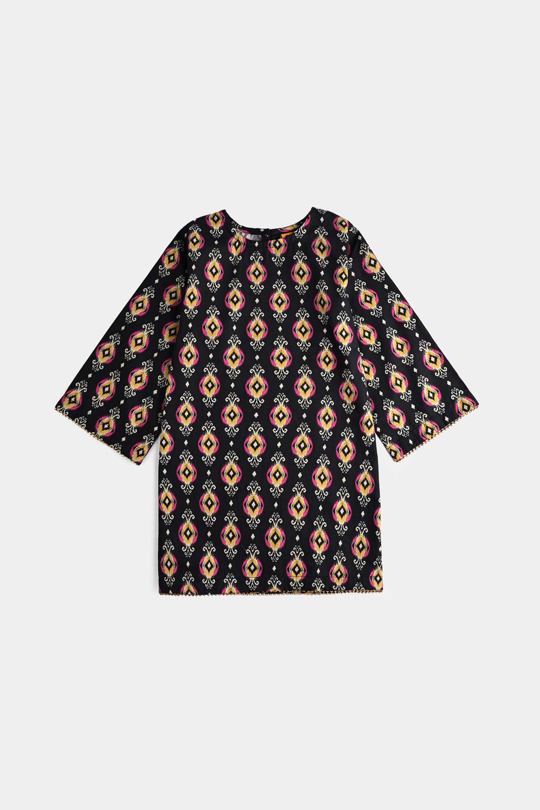 Girls Cotton Poplin Printed 3 Pcs Ikaat-BLACK
