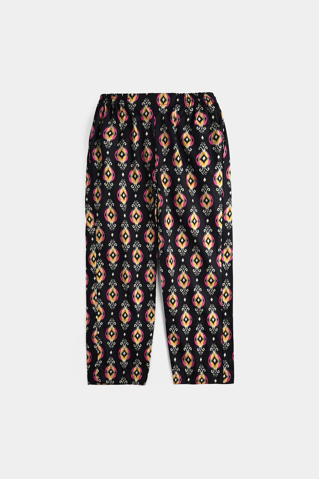 Girls Cotton Poplin Printed 3 Pcs Ikaat-BLACK