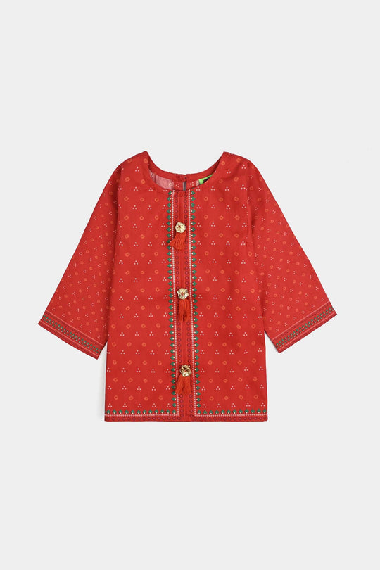 Infant Girls Cotton Poplin Printed 2 Pcs - B.Red