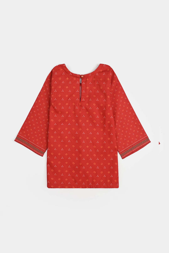 Infant Girls Cotton Poplin Printed 2 Pcs - B.Red