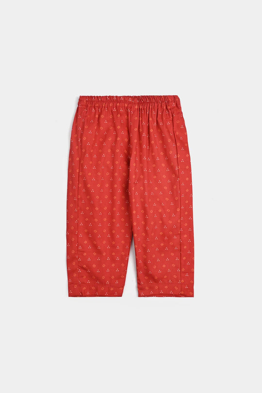 Infant Girls Cotton Poplin Printed 2 Pcs - B.Red