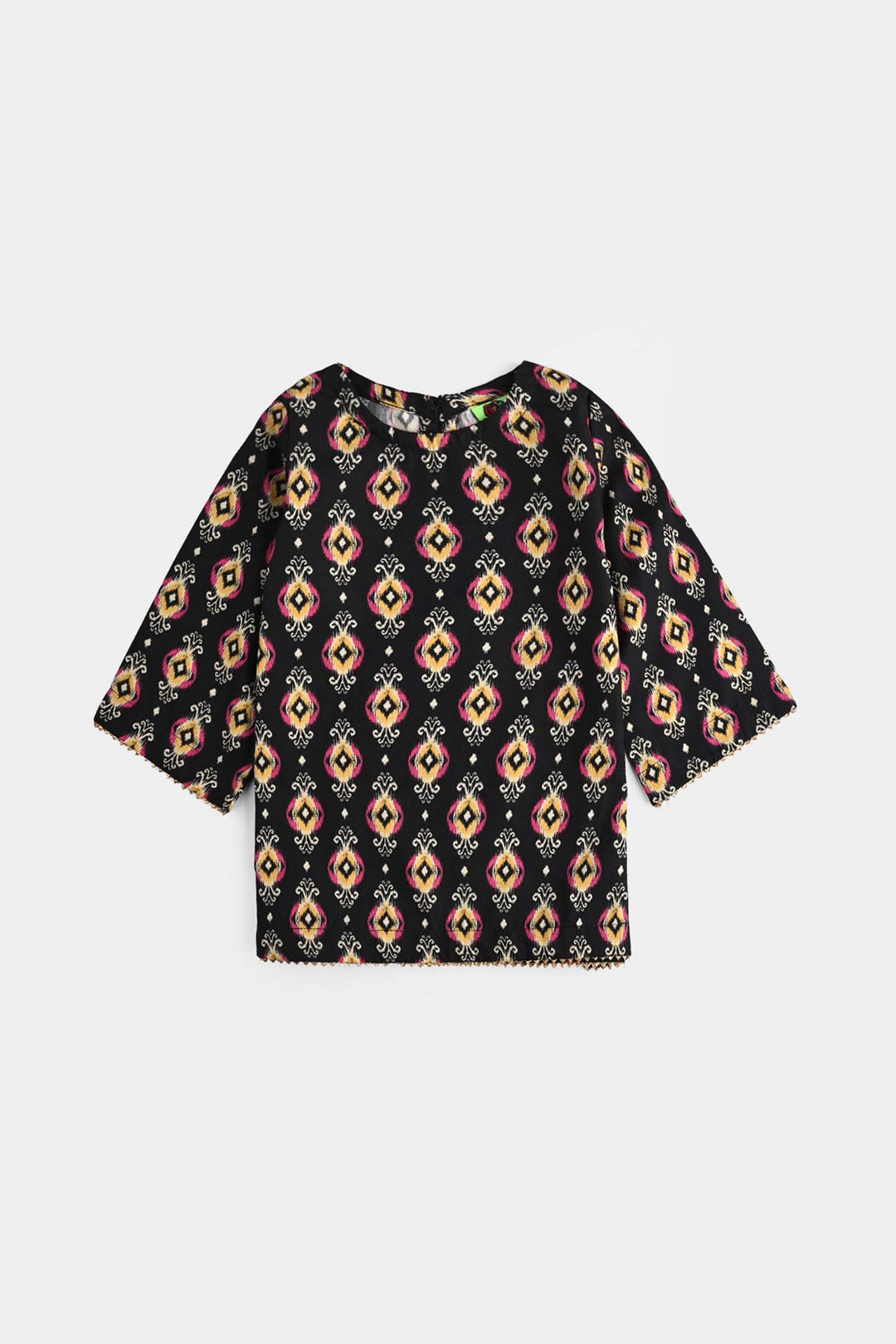 Infant Girls Cotton Poplin Printed 3 Pcs Ikaat-BLACK