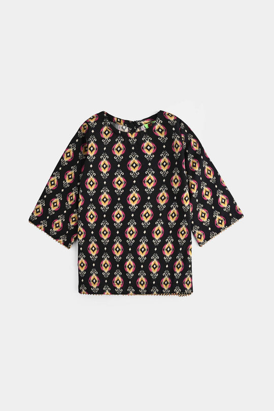 Infant Girls Cotton Poplin Printed 3 Pcs Ikaat-BLACK