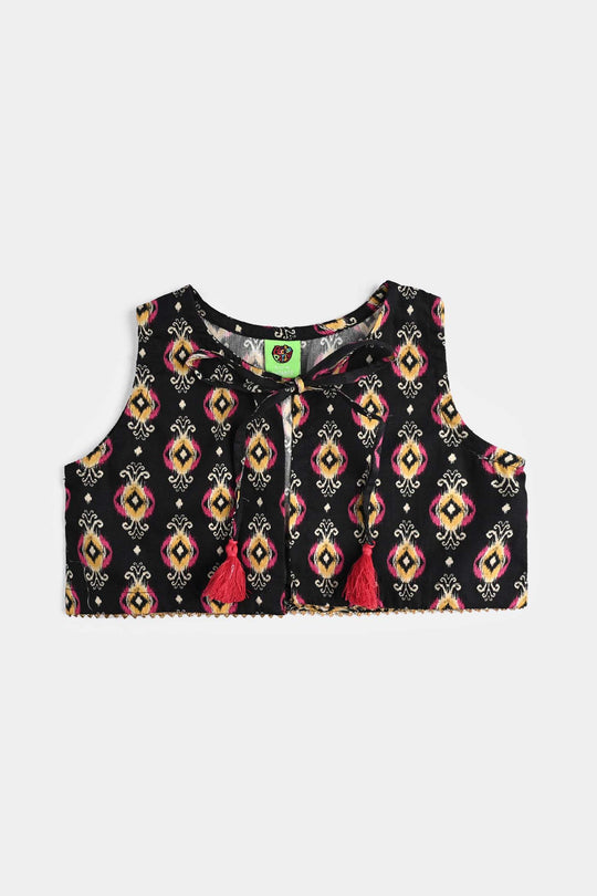 Infant Girls Cotton Poplin Printed 3 Pcs Ikaat-BLACK