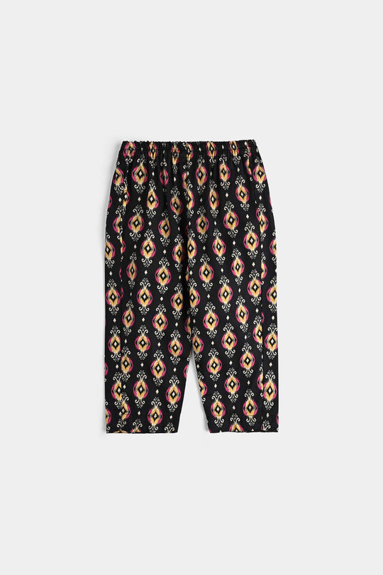 Infant Girls Cotton Poplin Printed 3 Pcs Ikaat-BLACK