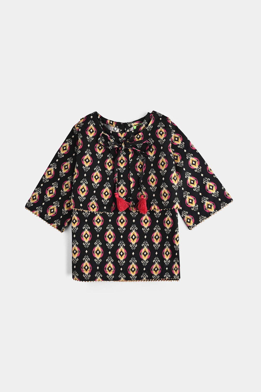 Infant Girls Cotton Poplin Printed 3 Pcs Ikaat-BLACK