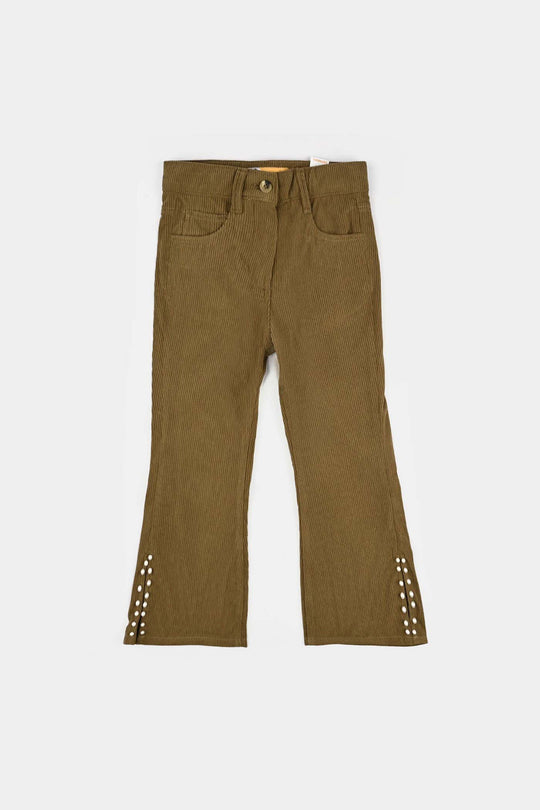 Girls Corduroy Pant Slit-GREEN