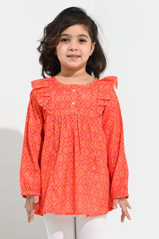 Girls Poly Viscose Casual Top Tangy-ORANGE