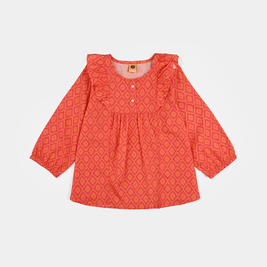 Girls Poly Viscose Casual Top Tangy-ORANGE