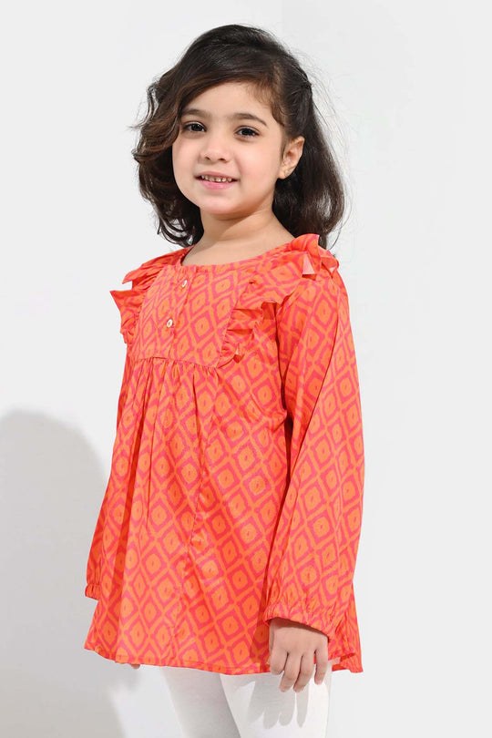 Girls Poly Viscose Casual Top Tangy-ORANGE