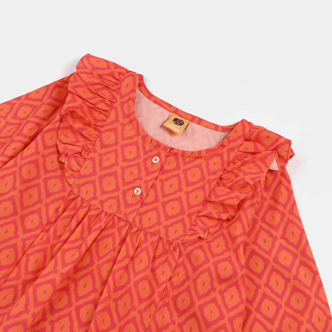 Girls Poly Viscose Casual Top Tangy-ORANGE