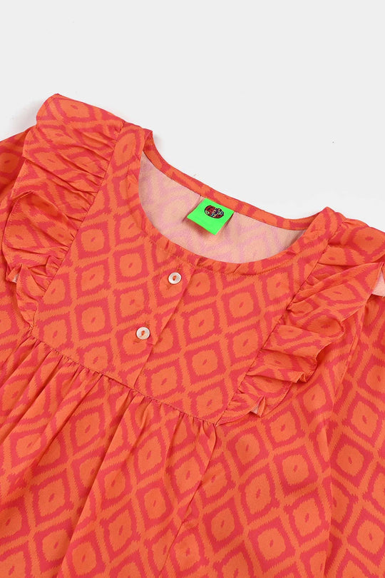Infant Girls Poly Viscose Casual Top Tangy-ORANGE