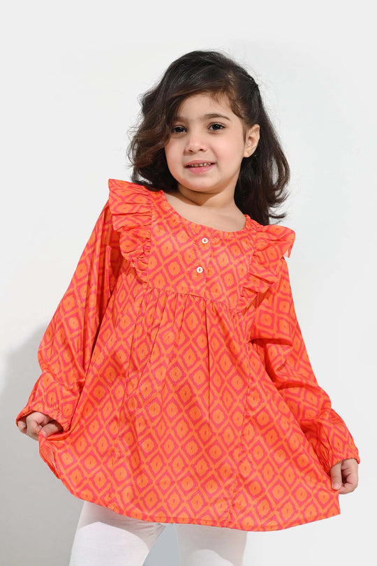Girls Poly Viscose Casual Top Tangy-ORANGE
