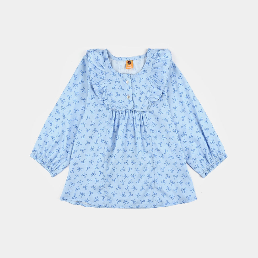 Girls Poly Viscose Casual Top Blue Bow-BLUE